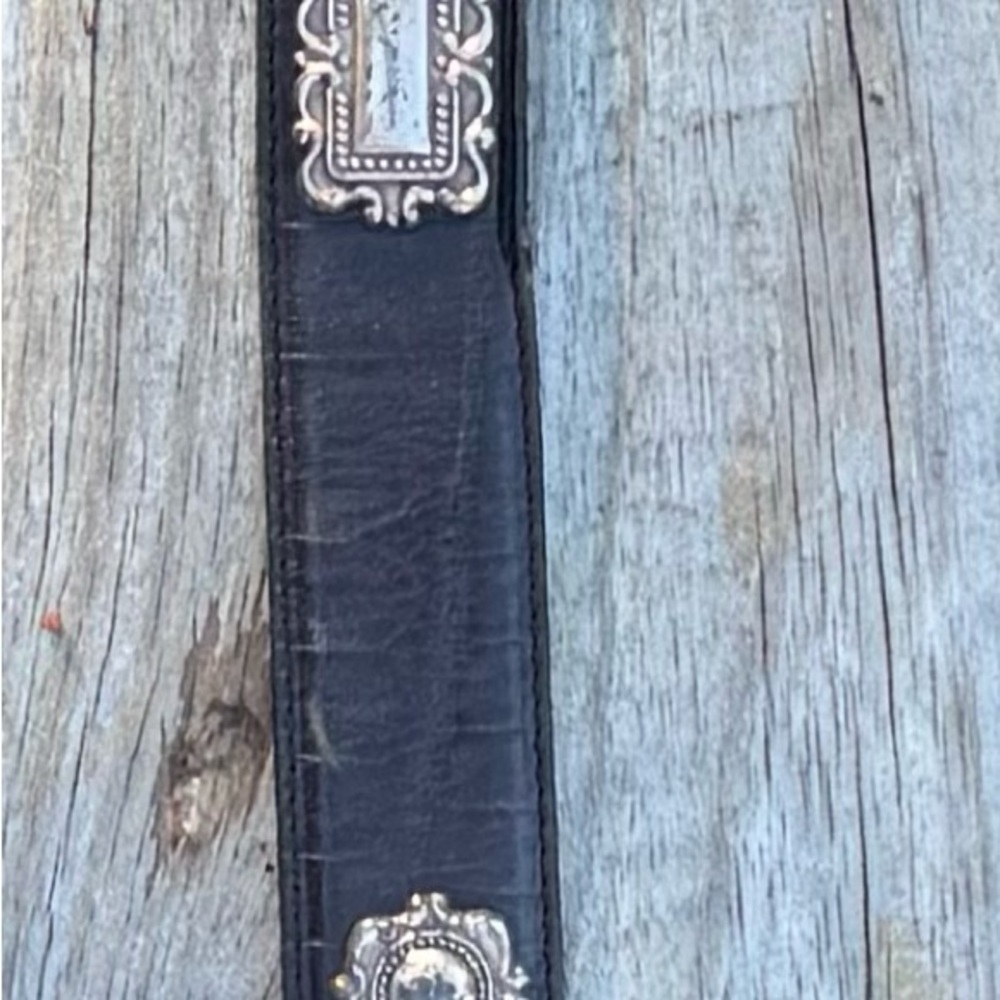 Black Leather Belt with Silver Accents​